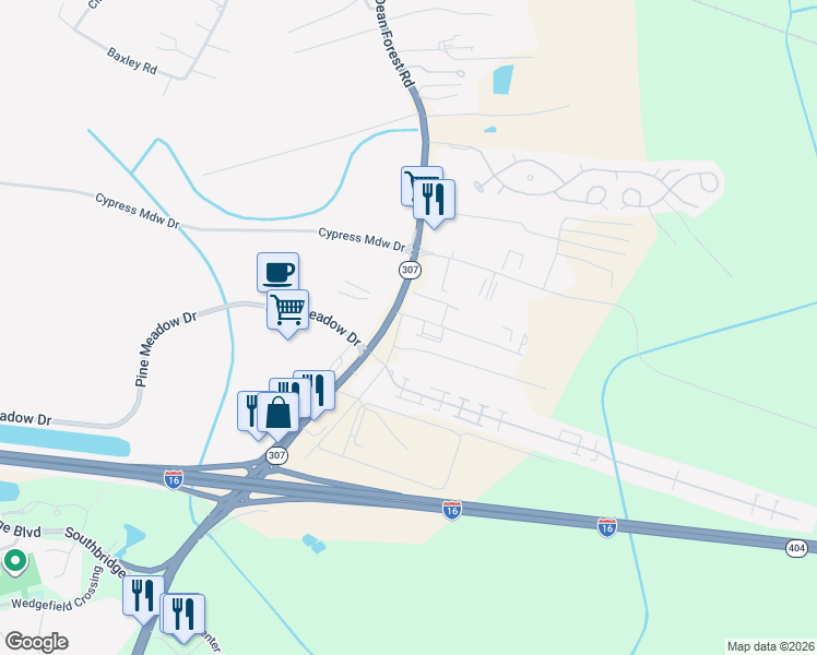 map of restaurants, bars, coffee shops, grocery stores, and more near 1520 Old Dean Forest Road in Savannah