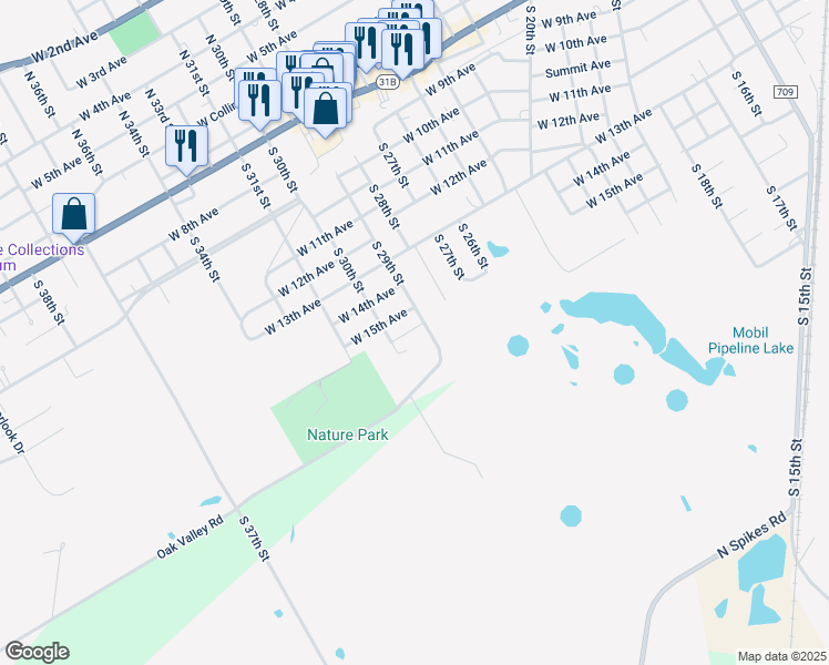 map of restaurants, bars, coffee shops, grocery stores, and more near 1100 South 29th Street in Corsicana
