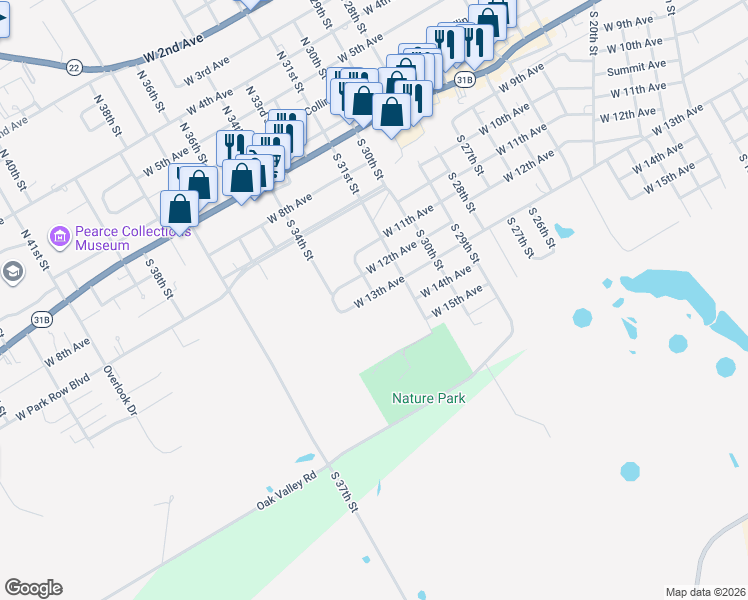 map of restaurants, bars, coffee shops, grocery stores, and more near 2226 West 13th Avenue in Corsicana