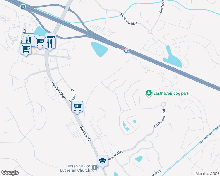 map of restaurants, bars, coffee shops, grocery stores, and more near 2 Iron Gate Court in Pooler
