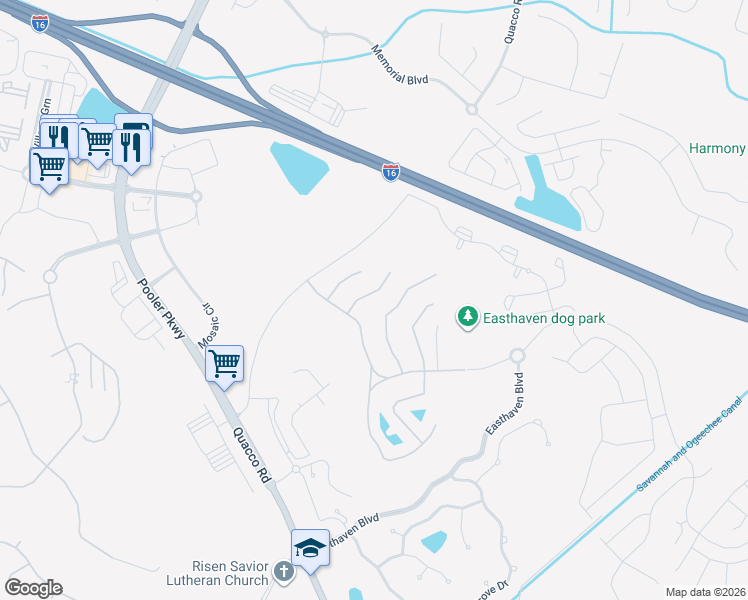 map of restaurants, bars, coffee shops, grocery stores, and more near 9 Stone Gate Court in Pooler