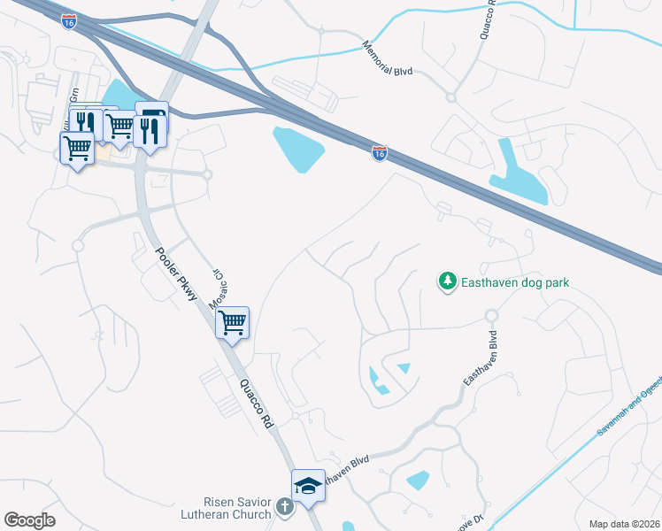map of restaurants, bars, coffee shops, grocery stores, and more near 2 Iron Gate Court in Pooler