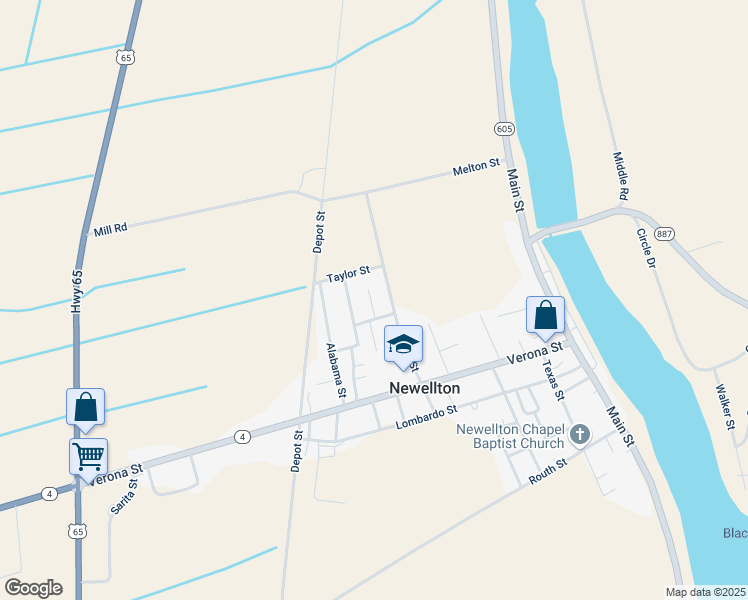 map of restaurants, bars, coffee shops, grocery stores, and more near 106 Riley Street in Newellton