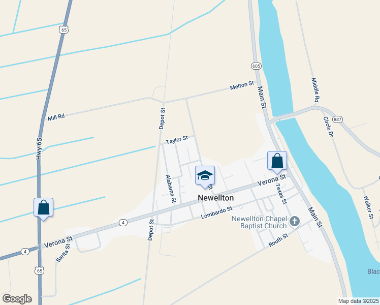 map of restaurants, bars, coffee shops, grocery stores, and more near 106 Riley Street in Newellton
