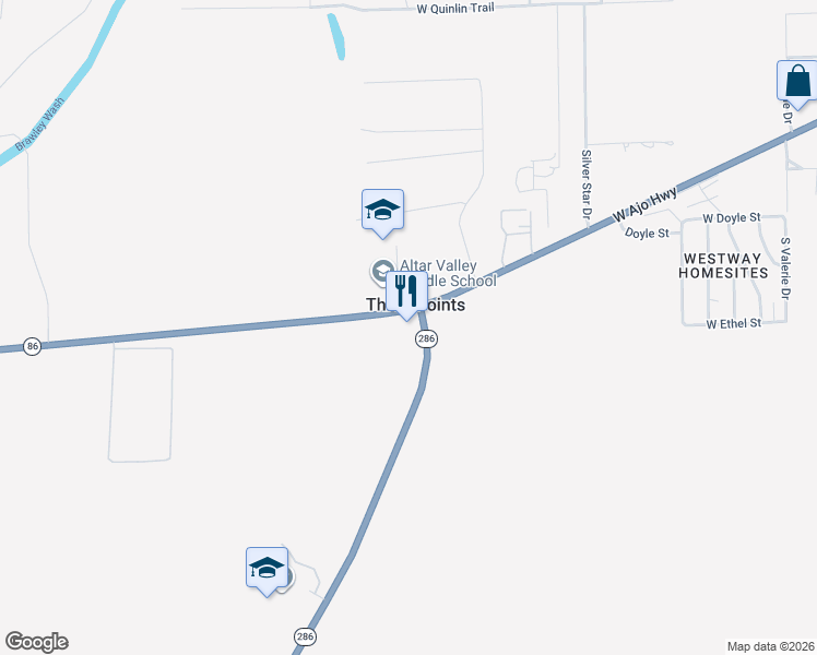 map of restaurants, bars, coffee shops, grocery stores, and more near in Three Points