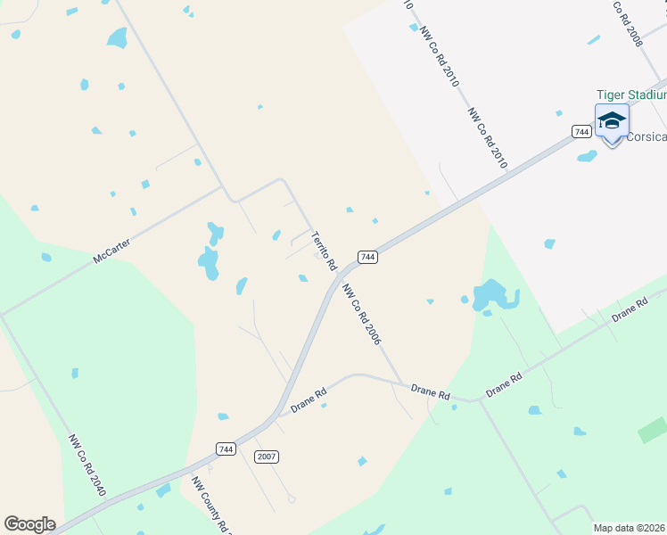 map of restaurants, bars, coffee shops, grocery stores, and more near 1075 County Road 2020 in Corsicana