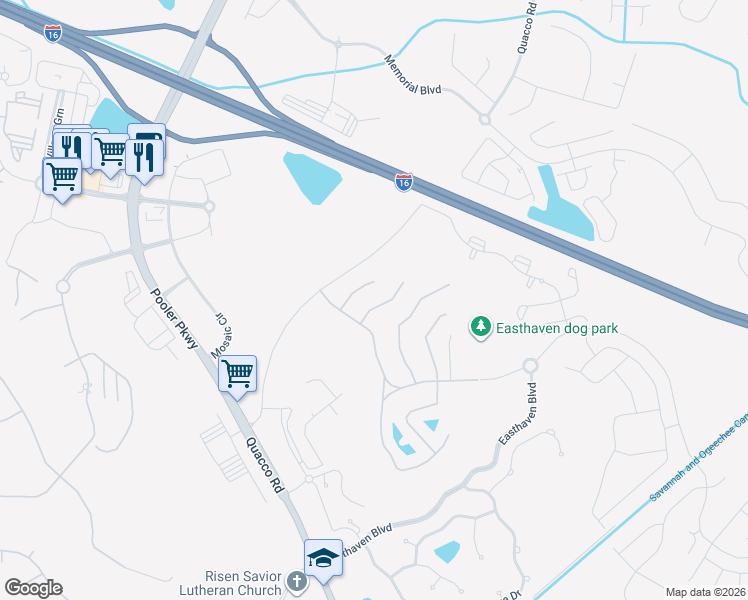 map of restaurants, bars, coffee shops, grocery stores, and more near 9 Stone Gate Court in Pooler