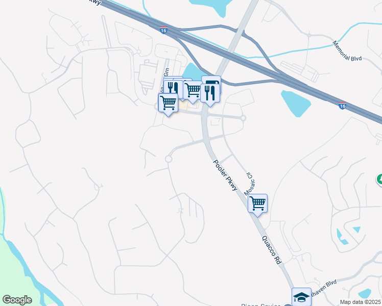 map of restaurants, bars, coffee shops, grocery stores, and more near 210 Westbrook Lane in Pooler