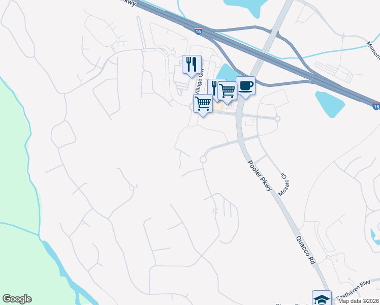 map of restaurants, bars, coffee shops, grocery stores, and more near Westbrook Ln in Pooler