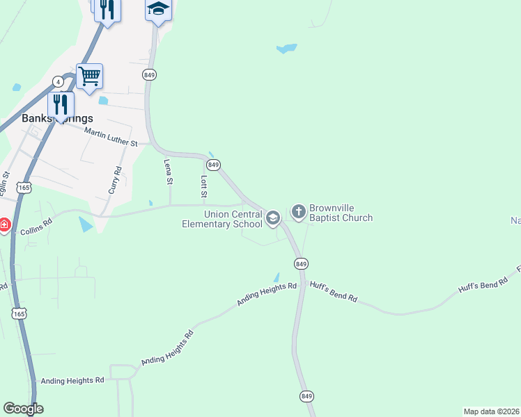 map of restaurants, bars, coffee shops, grocery stores, and more near 800 Louisiana 849 in Columbia