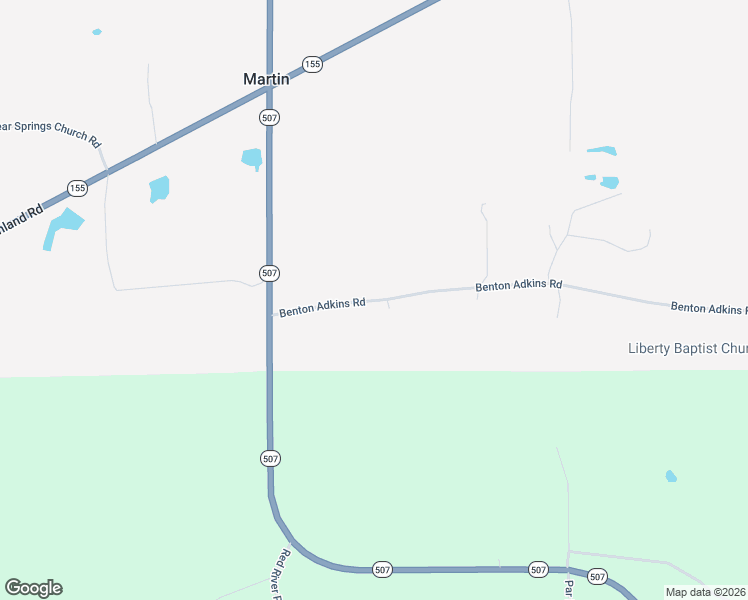 map of restaurants, bars, coffee shops, grocery stores, and more near 157 Benton Adkins Road in Martin