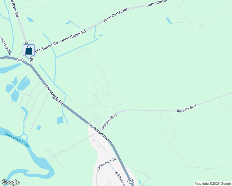 map of restaurants, bars, coffee shops, grocery stores, and more near Middle Landing Road in Savannah