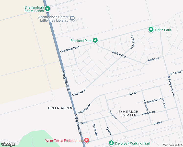 map of restaurants, bars, coffee shops, grocery stores, and more near 6712 Spur Drive in Midland