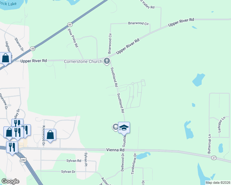 map of restaurants, bars, coffee shops, grocery stores, and more near 199 Southland Road in Americus
