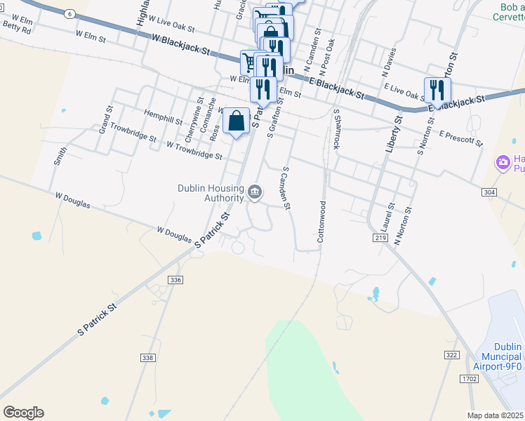 map of restaurants, bars, coffee shops, grocery stores, and more near 620 Austin in Dublin