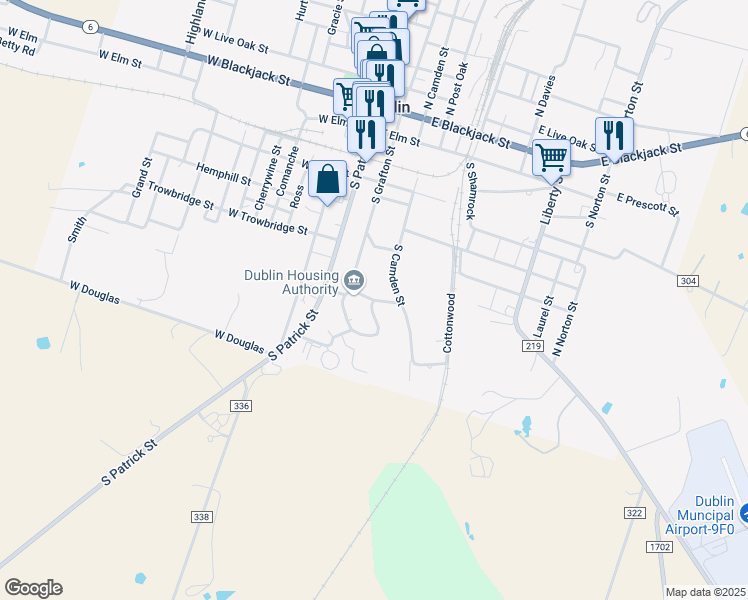 map of restaurants, bars, coffee shops, grocery stores, and more near 346 East May Street in Dublin