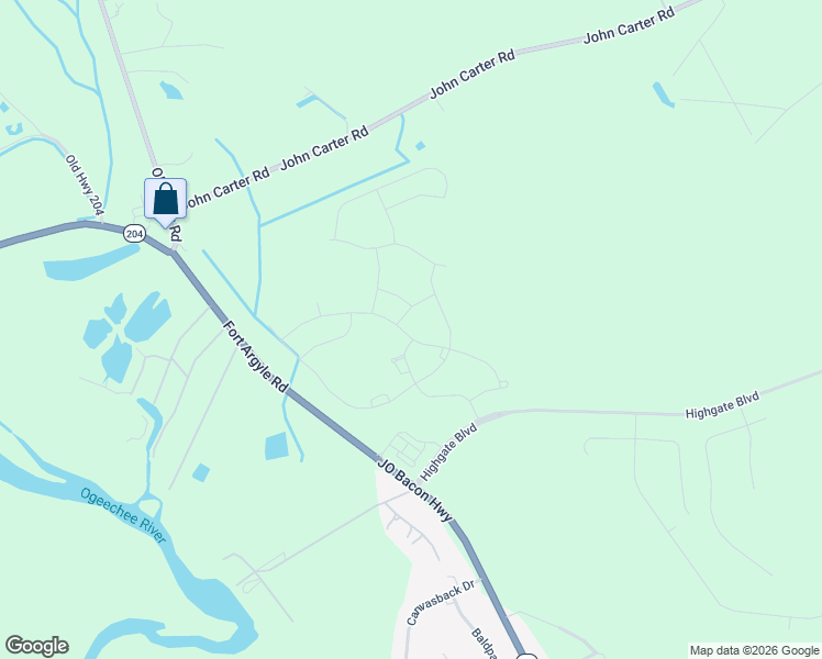 map of restaurants, bars, coffee shops, grocery stores, and more near 3400 Highgate Boulevard in Savannah