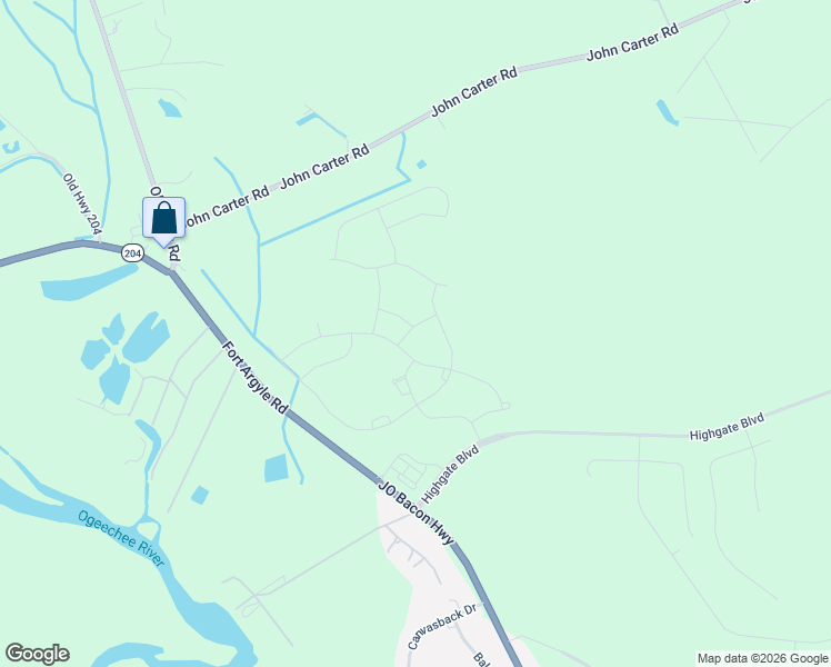 map of restaurants, bars, coffee shops, grocery stores, and more near 3400 Highgate Boulevard in Savannah