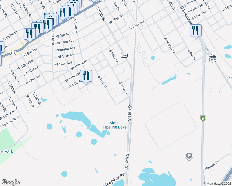 map of restaurants, bars, coffee shops, grocery stores, and more near 900 West 19th Avenue in Corsicana