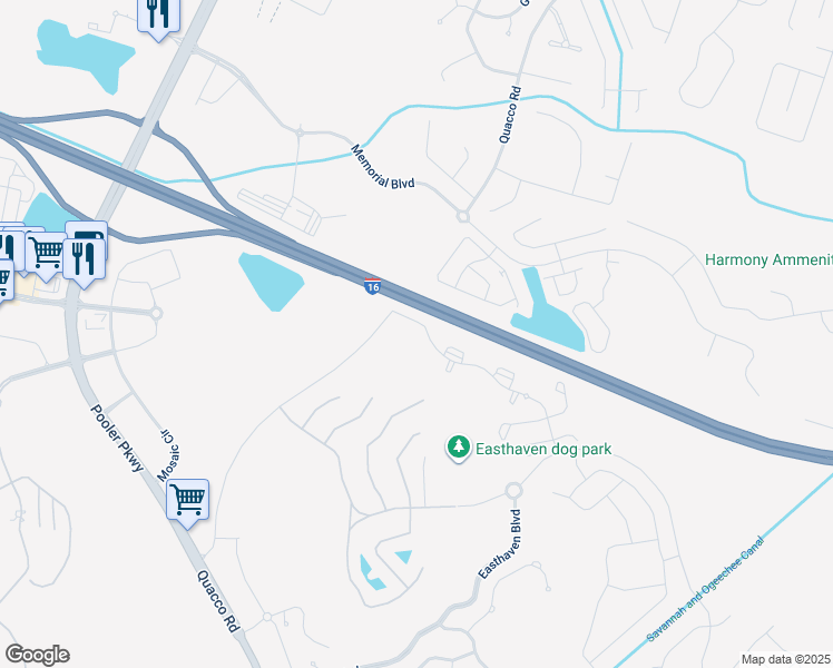 map of restaurants, bars, coffee shops, grocery stores, and more near 2200 Old Quacco Road in Pooler