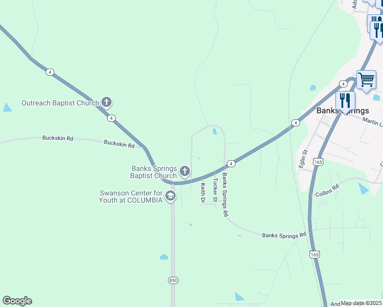 map of restaurants, bars, coffee shops, grocery stores, and more near Pension Hill Road in Columbia