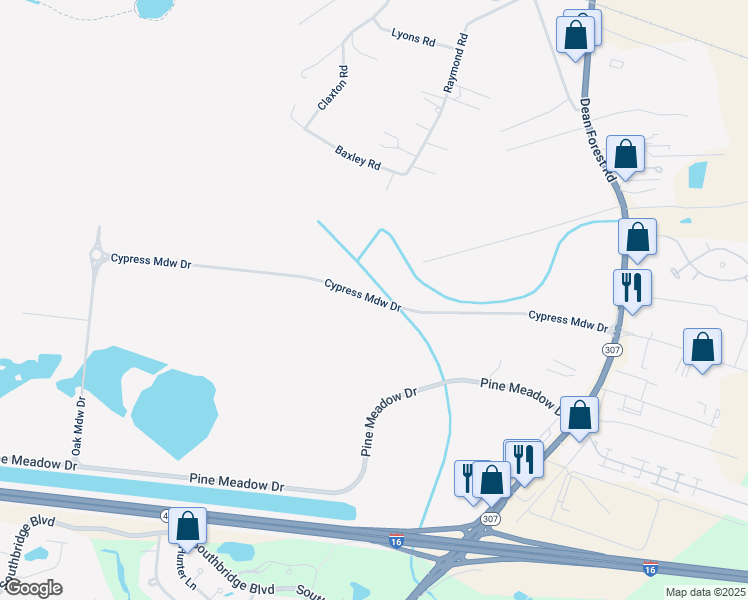 map of restaurants, bars, coffee shops, grocery stores, and more near Cypress Meadow Drive in Pooler