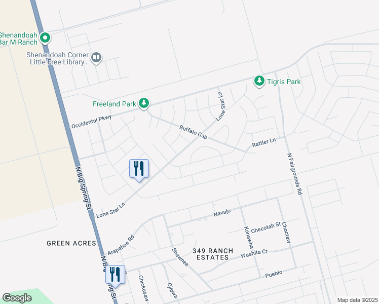 map of restaurants, bars, coffee shops, grocery stores, and more near 1507 Revolution Drive in Midland