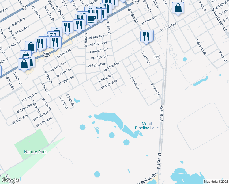 map of restaurants, bars, coffee shops, grocery stores, and more near 1317 South 19th Street in Corsicana