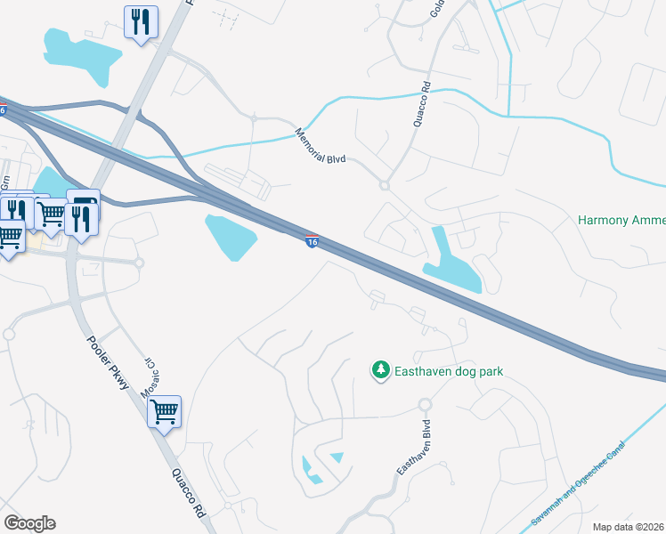 map of restaurants, bars, coffee shops, grocery stores, and more near 2200 Old Quacco Road in Pooler