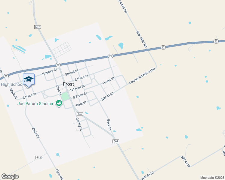 map of restaurants, bars, coffee shops, grocery stores, and more near 510 Tower Street in Frost