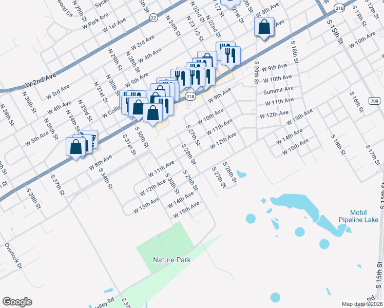 map of restaurants, bars, coffee shops, grocery stores, and more near 813 South 28th Street in Corsicana
