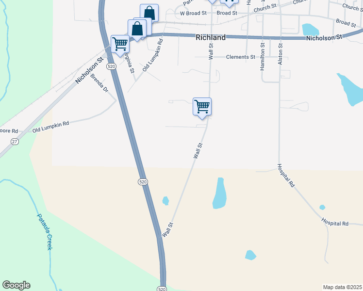 map of restaurants, bars, coffee shops, grocery stores, and more near 124 Overby Drive in Richland