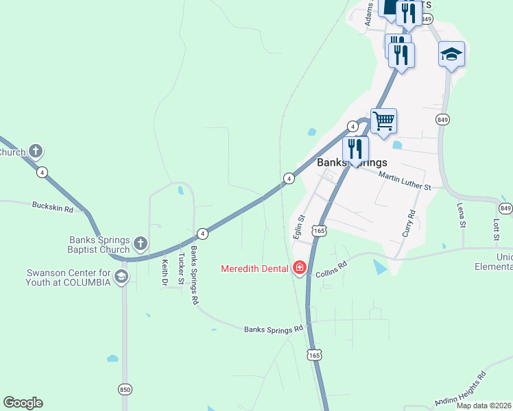 map of restaurants, bars, coffee shops, grocery stores, and more near 6626 Louisiana 4 in Columbia