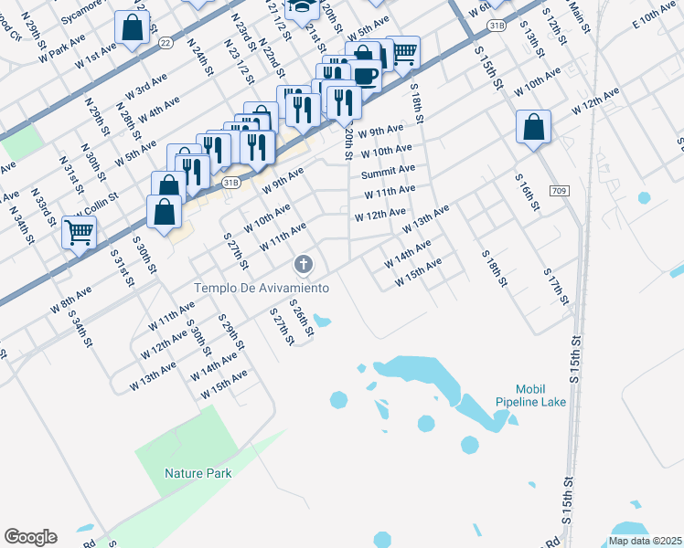 map of restaurants, bars, coffee shops, grocery stores, and more near 913 Cottonwood Circle in Corsicana