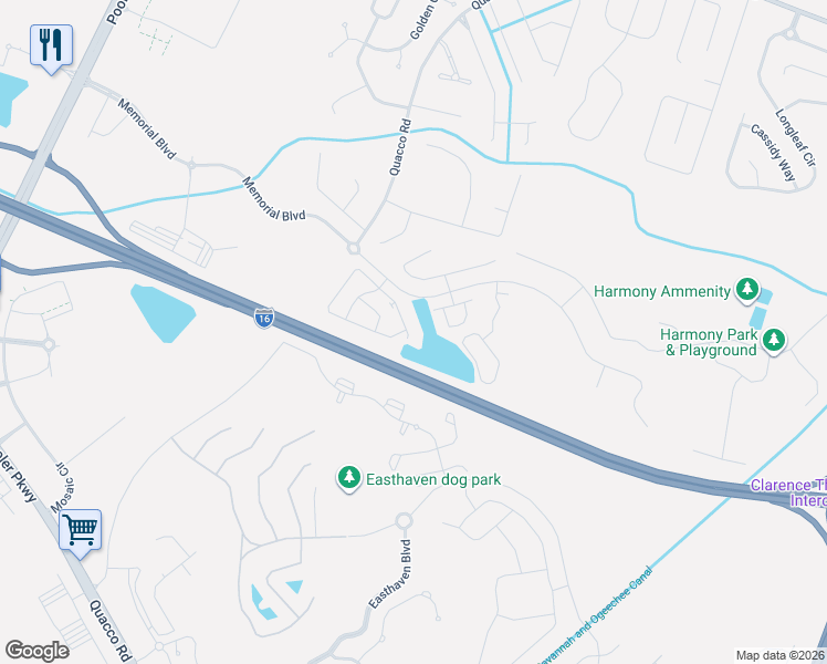 map of restaurants, bars, coffee shops, grocery stores, and more near 236 Opus Court in Pooler