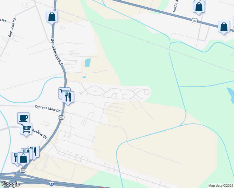 map of restaurants, bars, coffee shops, grocery stores, and more near 1602 Dean Forest Road in Garden City