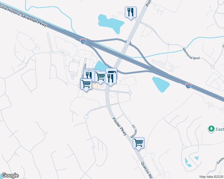 map of restaurants, bars, coffee shops, grocery stores, and more near 315 Blue Moon Crossing in Pooler