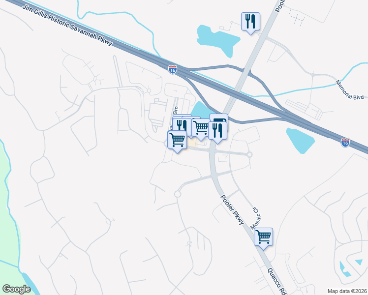 map of restaurants, bars, coffee shops, grocery stores, and more near 315 Blue Moon Crossing in Pooler