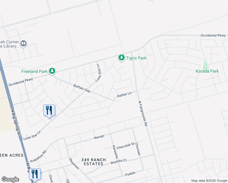 map of restaurants, bars, coffee shops, grocery stores, and more near 1800 Six Flags in Midland