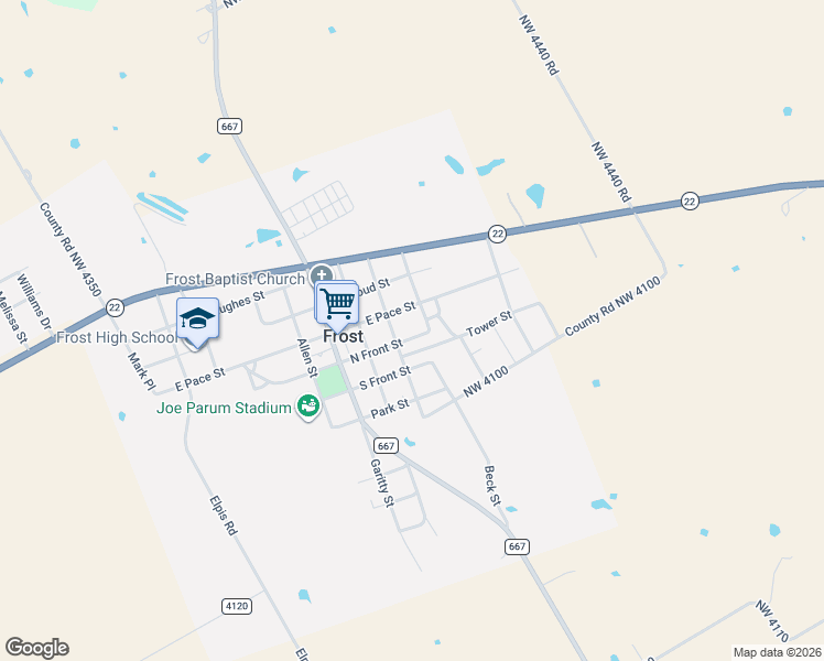 map of restaurants, bars, coffee shops, grocery stores, and more near 313 North Front Street in Frost