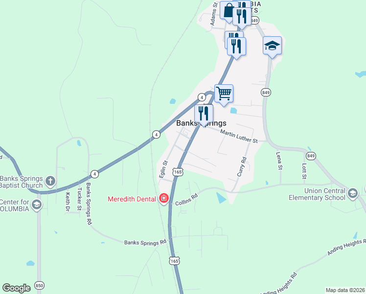 map of restaurants, bars, coffee shops, grocery stores, and more near 7843-7851 U.S. 165 in Columbia