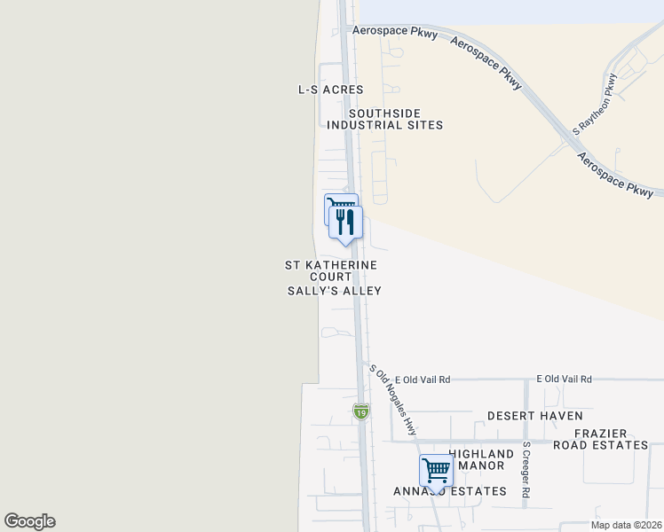 map of restaurants, bars, coffee shops, grocery stores, and more near 931 East Saint Katherines Court in Tucson