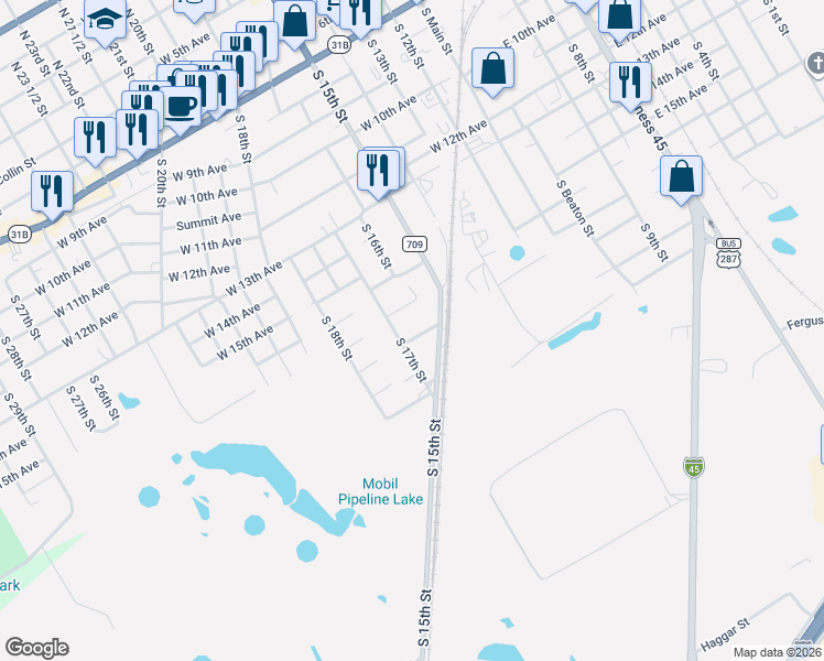 map of restaurants, bars, coffee shops, grocery stores, and more near 703 West 18th Avenue in Corsicana