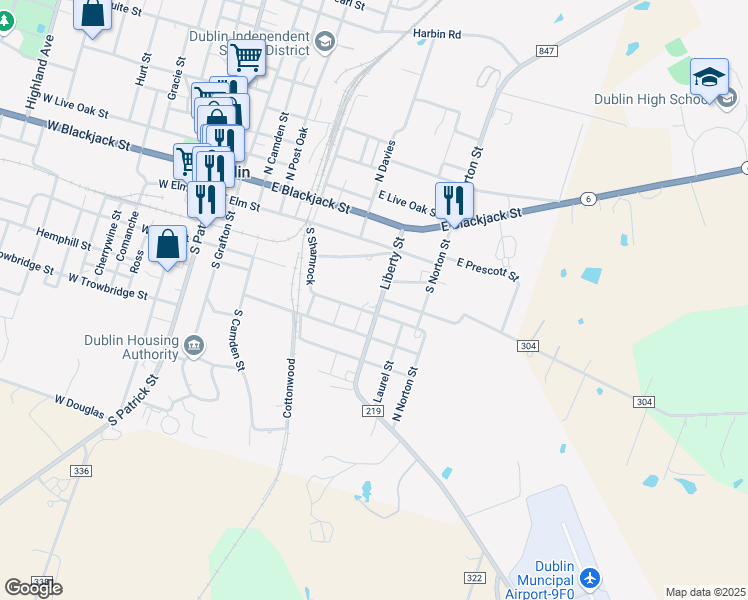 map of restaurants, bars, coffee shops, grocery stores, and more near 264 Liberty Street in Dublin