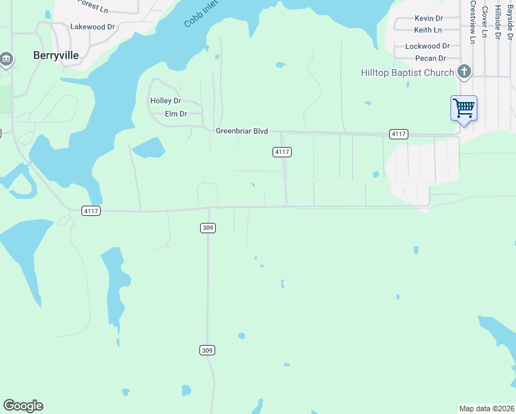 map of restaurants, bars, coffee shops, grocery stores, and more near 24298 County Road 4117 in Frankston