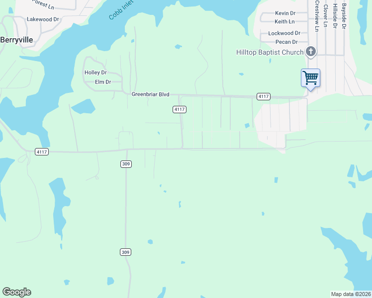 map of restaurants, bars, coffee shops, grocery stores, and more near 24416 County Road 4117 in Frankston