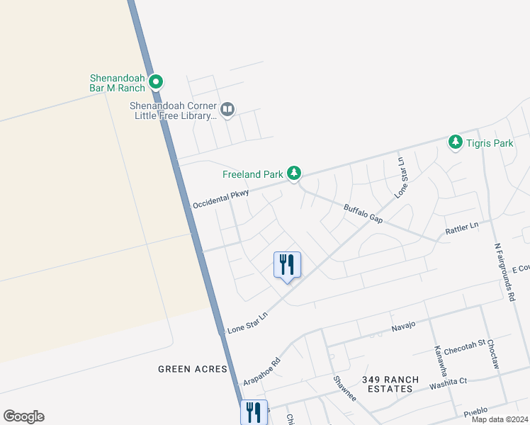 map of restaurants, bars, coffee shops, grocery stores, and more near 1216 Randolph Drive in Midland