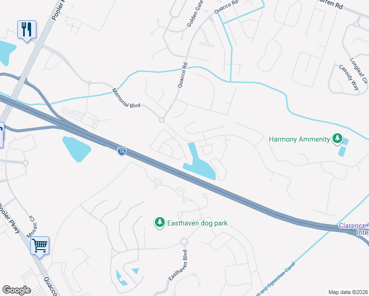 map of restaurants, bars, coffee shops, grocery stores, and more near 236 Opus Court in Pooler
