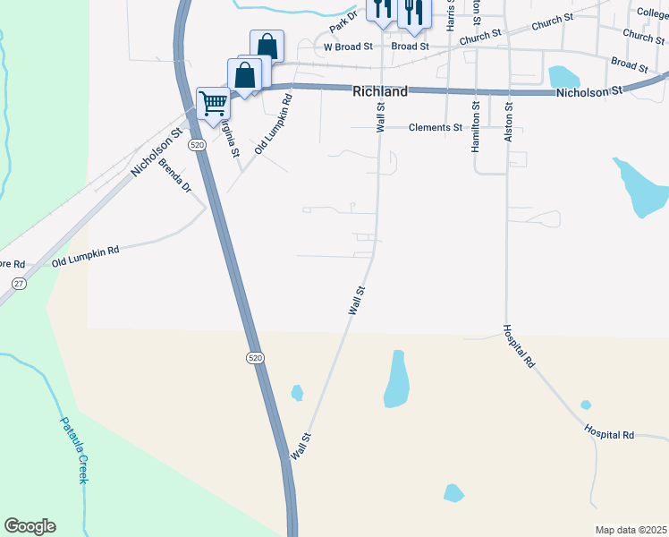 map of restaurants, bars, coffee shops, grocery stores, and more near 124 Overby Drive in Richland