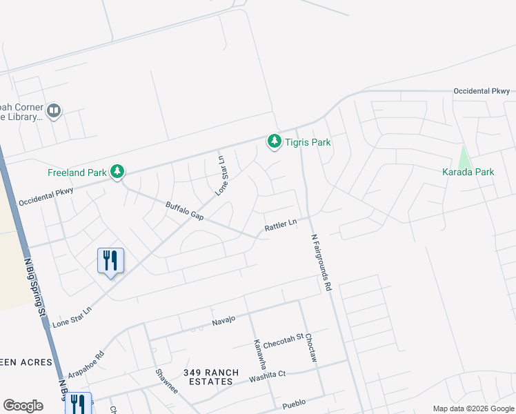map of restaurants, bars, coffee shops, grocery stores, and more near 1800 Six Flags in Midland
